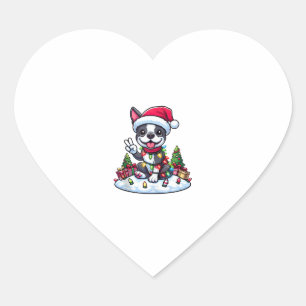 Peace Hand Boston Terrier Christmas Lights Womens Heart Sticker