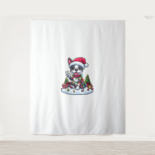 Peace Hand Boston Terrier Christmas Lights Womens Tapestry