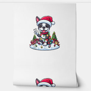 Peace Hand Boston Terrier Christmas Lights Womens Wallpaper