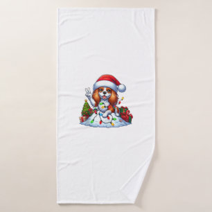 Peace Hand Cavalier King Charles Spaniel Christmas Bath Towel