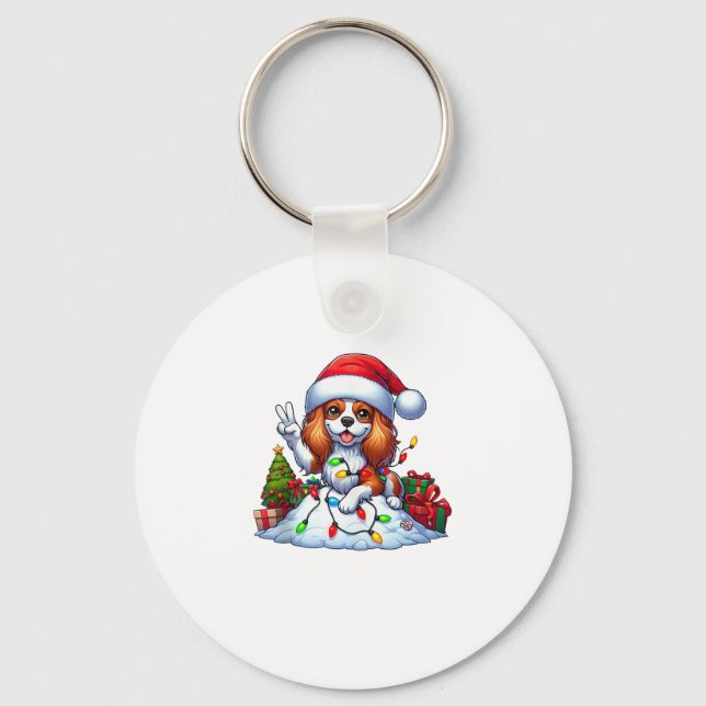 Peace Hand Cavalier King Charles Spaniel Christmas Key Ring (Front)