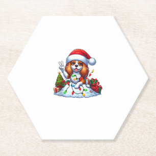 Peace Hand Cavalier King Charles Spaniel Christmas Paper Coaster