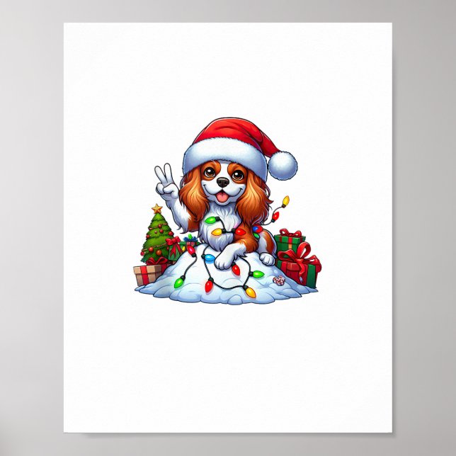 Peace Hand Cavalier King Charles Spaniel Christmas Poster (Front)