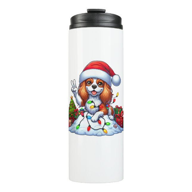 Peace Hand Cavalier King Charles Spaniel Christmas Thermal Tumbler (Front)