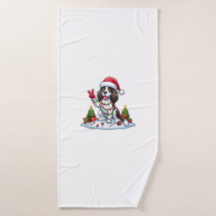 Peace Hand English Springer Spaniel Christmas Dog Bath Towel