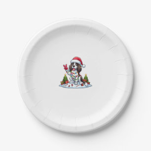 Peace Hand English Springer Spaniel Christmas Dog  Paper Plate