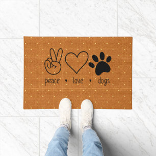 Peace Hand Love Heart  Dogs Paw Cute Home Doormat