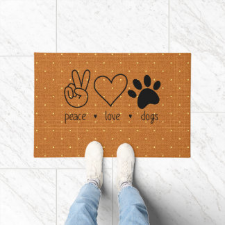 Peace Hand Love Heart  Dogs Paw Cute Home Doormat