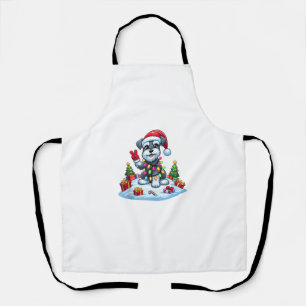 Peace Hand Miniature Schnauzer Christmas Lights Wo Apron