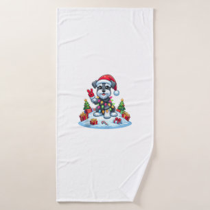 Peace Hand Miniature Schnauzer Christmas Lights Wo Bath Towel