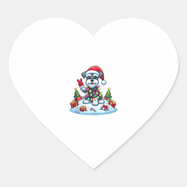 Peace Hand Miniature Schnauzer Christmas Lights Wo Heart Sticker (Front)