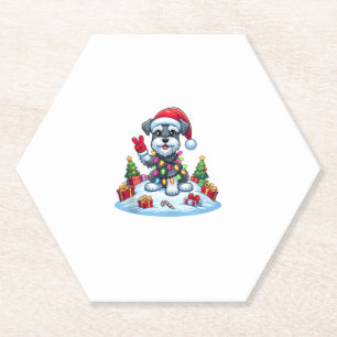 Peace Hand Miniature Schnauzer Christmas Lights Wo Paper Coaster