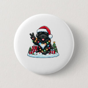 Peace Hand Newfoundland Dog Christmas Lights Women 6 Cm Round Badge
