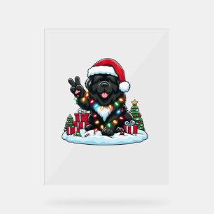 Peace Hand Newfoundland Dog Christmas Lights Women Acrylic Sign