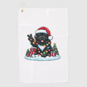 Peace Hand Newfoundland Dog Christmas Lights Women Golf Towel