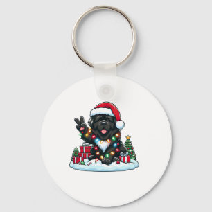 Peace Hand Newfoundland Dog Christmas Lights Women Key Ring