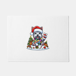 Peace Hand Scottish Terrier Christmas Lights Women Doormat