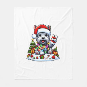 Peace Hand Scottish Terrier Christmas Lights Women Fleece Blanket