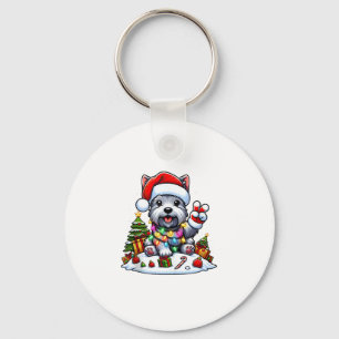 Peace Hand Scottish Terrier Christmas Lights Women Key Ring