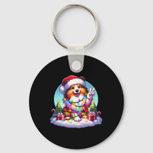 Peace Hand Shetland Sheepdog Christmas Lights Wome Key Ring