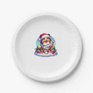 Peace Hand Shetland Sheepdog Christmas Lights Wome Paper Plate