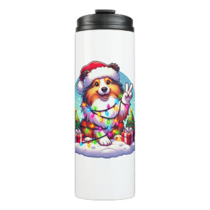 Peace Hand Shetland Sheepdog Christmas Lights Wome Thermal Tumbler