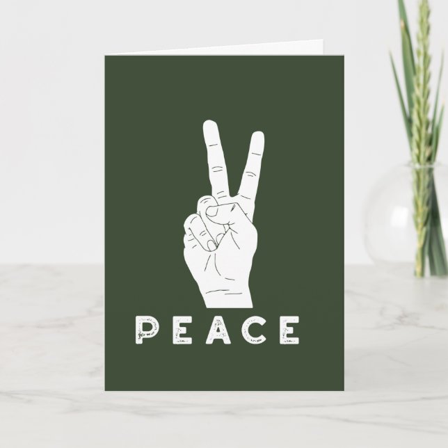 Peace Hand Sign Green Holiday Card (Front)