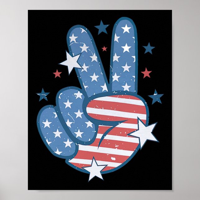 Peace Hand Sign Groovy 4th Of July  (Front)