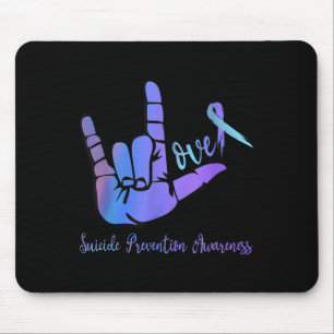 Peace Hand Sign Love Ribbon Suicide Prevention Awa Mouse Pad