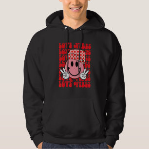 Peace Hand Sign Retro Smile Face Love Vibes Valent Hoodie