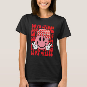 Peace Hand Sign Retro Smile Face Love Vibes Valent T-Shirt