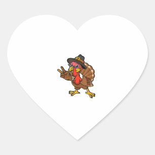 Peace Hand Sign Thankful Turkey Thanksgiving Heart Sticker