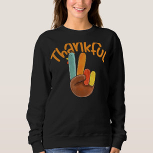 Peace Hand Sign Thankful Turkey Thanksgiving Sweatshirt
