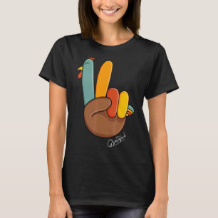 Peace Hand Sign Thankful Turkey Thanksgiving T-Shirt