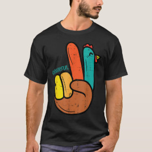Peace Hand Turkey Grateful Thanksgiving Hippi Men  T-Shirt