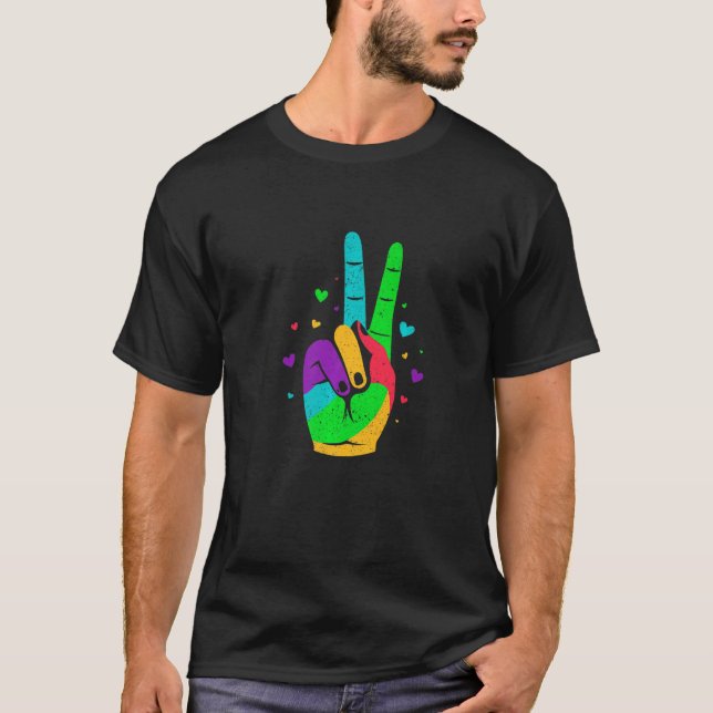 Peace Hand Victroy Sign Hearts Love T-Shirt (Front)
