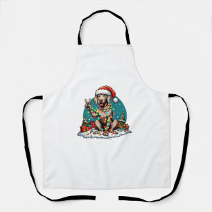 Peace Hand Weimaraner Dog Christmas Lights Womens Apron