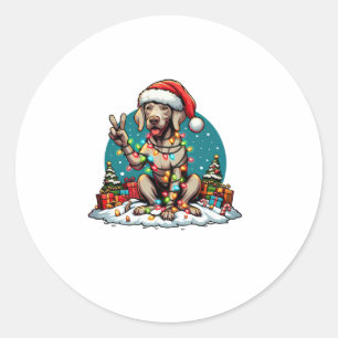 Peace Hand Weimaraner Dog Christmas Lights Womens Classic Round Sticker