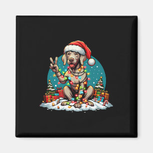 Peace Hand Weimaraner Dog Christmas Lights Womens Magnet