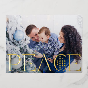 PEACE happy holidays text photo merry christmas Foil Holiday Postcard