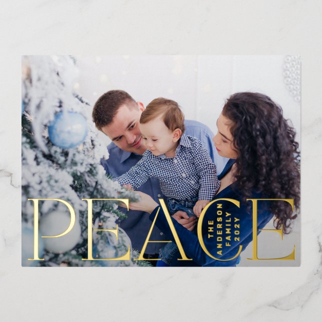 PEACE happy holidays text photo merry christmas Foil Holiday Postcard (Front)