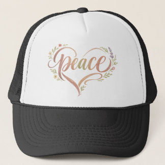 Peace Heart Hand Lettered Boho Trucker Hat