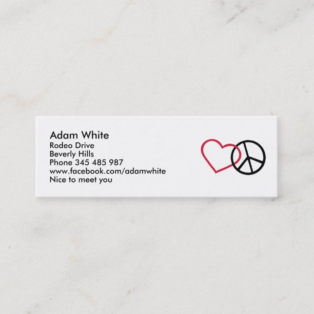 Peace & heart mini business card (Front)
