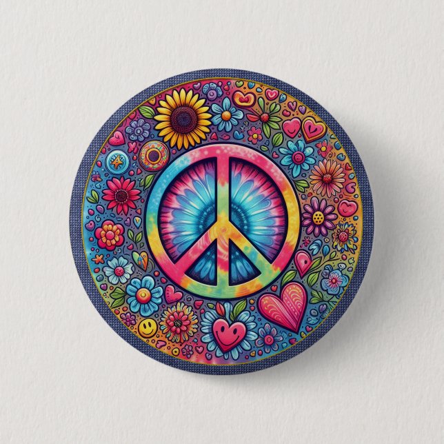 "Peace Hearts and Flower" Button (Front)