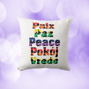 Peace Hearts Rainbow Typography Cushion