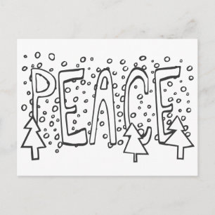 Peace Holiday Card, Colour-It-Yourself, Snowy Pine Postcard