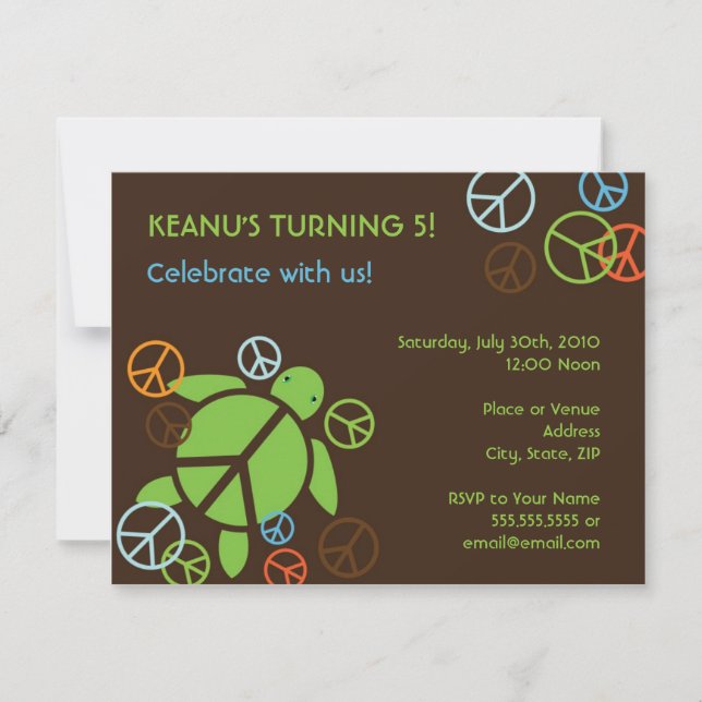 Peace Honu Birthday Invitation (Front)