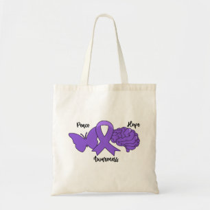 PEACE HOPE AWARENESS Purple Ribbon Brain Tote Bag