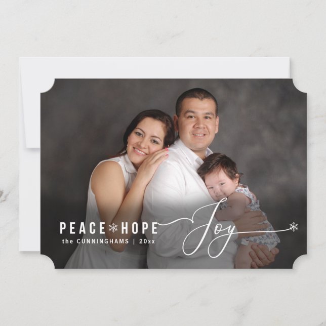 Peace Hope Joy Christmas Photo Name Holiday Card (Front)