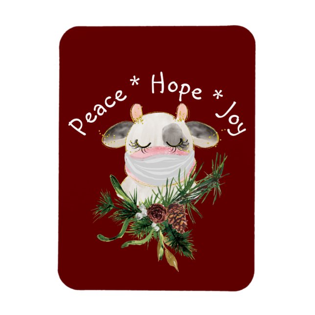 Peace Hope Joy Masked Cow Magnet (Vertical)
